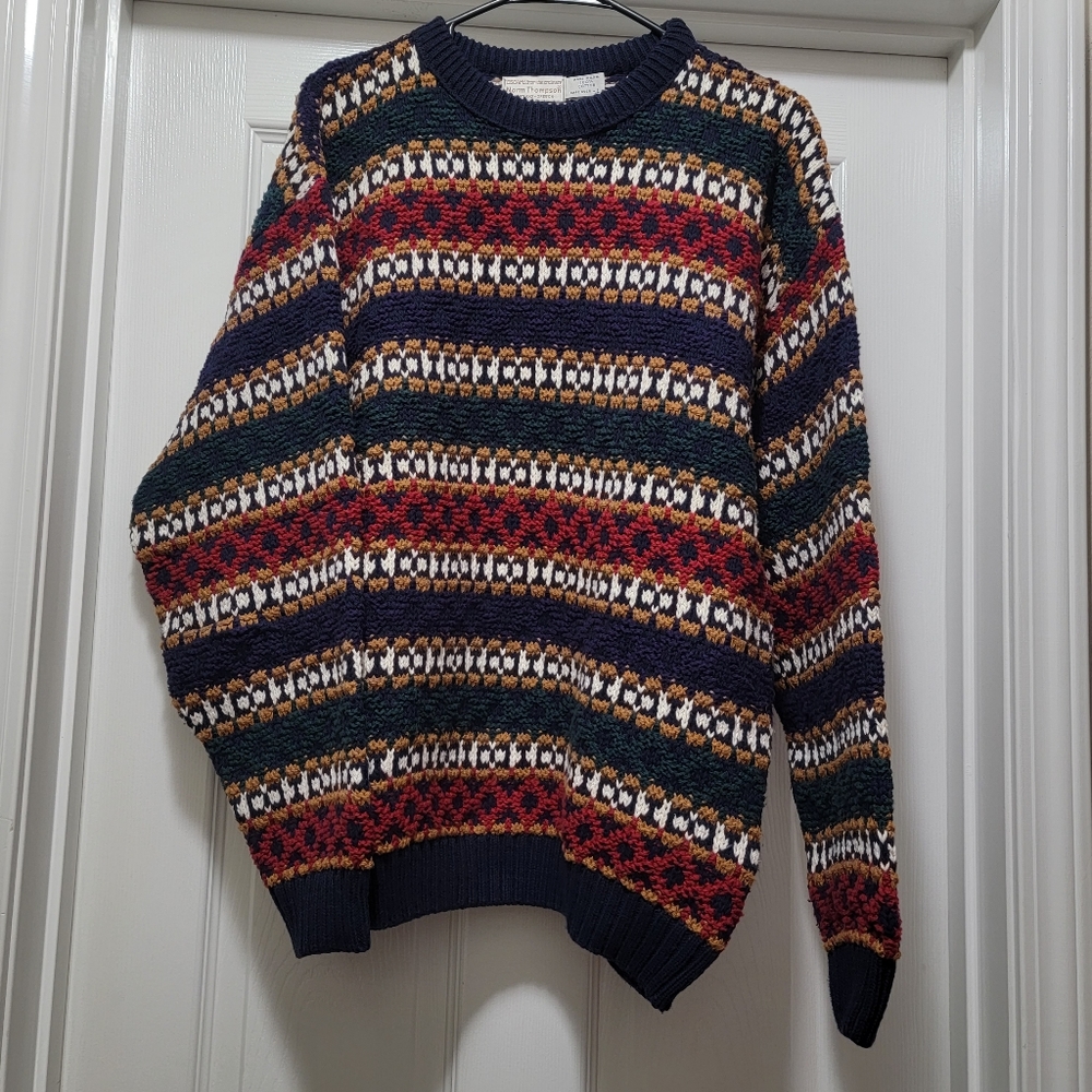 VTG Norm Thompson Colorful Coogi Style Striped Cosby Grandpa Sweater USA Mens XL